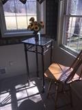 TALL METAL TABLE WITH GLASS TOP & FAUX SUNFLOWERS DECOR'