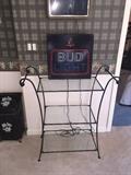 THREE TIER METAL & GLASS TABLE / BAR BEER SIGN ( BUD LIGHT)