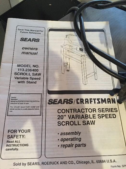 CRAFTSMAN CONTRACTOR SERIES 20" VARIABLE SPEED SCROLL SAW