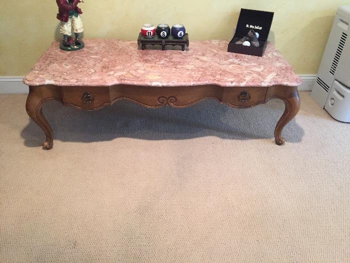 Marble top antique coffee table with matching end table and sofa table (not shown)