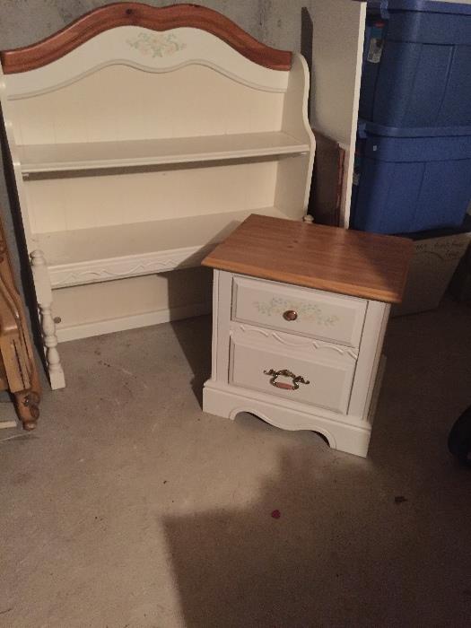 Girls' nightstand and hutch (dresser, headboard, and lingerie chest appear separately,)