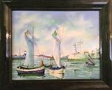 Enamel on metal Harbor Scene