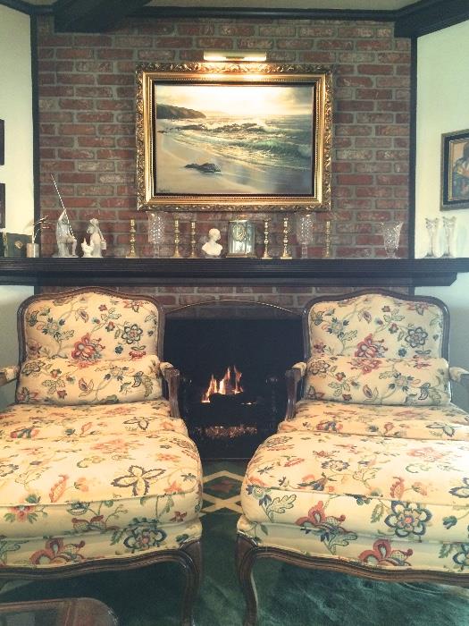 ...and Hearth, Pair of Comfortable Bergere Chairs with Fitted Ottomans 