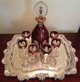 Enameled Cut Crystal Bohemian Liqueur Set