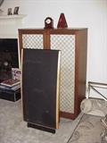 Dahlquist speaker--two of these and two more in the basement (ones in front).  In back is one of two Bozak Model B410 Classic Floor Standing Concert Grand speakers (a real find)