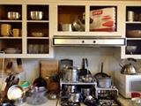 New Pyrex Totables, Vintage Pots & Pans, Microwaves, Knife Sets, Tea Kettle...you name it this kitchen has it!