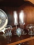 Mid Century Glassware, Candleholders and Hand painted Egg