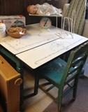 Great Enamel Top drop leaf table and Shabby chic chair in the laundry room