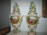 PAIR OF CAPODIMONTE COVERED URNS