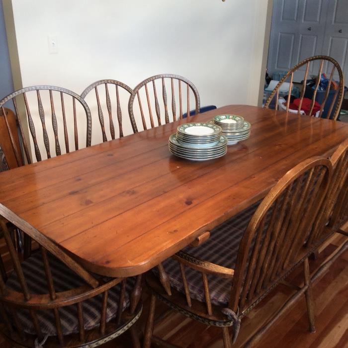 Beautiful Pine Farm Table with Benches and chairs