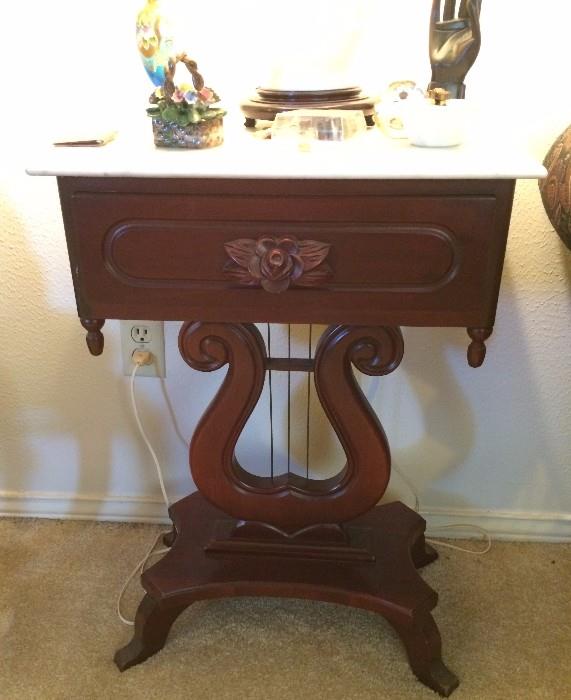 Stunning Mahogany and Marble (harp string) tables- Lyre