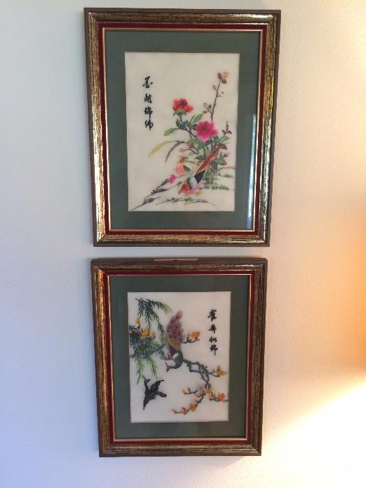 Asian Silk Framed Tapestries