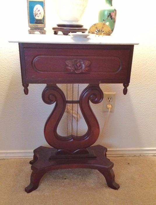 Stunning Mahogany and Marble (harp string) tables- Lyre (We have 2 of these)