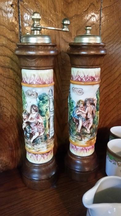 Rare Capidimonte Salt & Pepper Grinders (We have 2 sets of these)