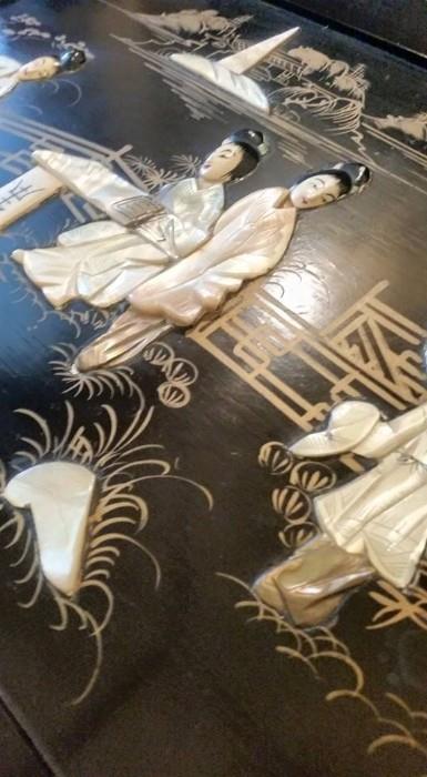 Beautiful Asian Silverware Cabinet with Mother of Pearl and JADE inlay