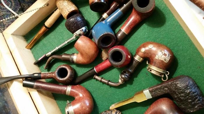 Box full of Vintage / Antique Pipes