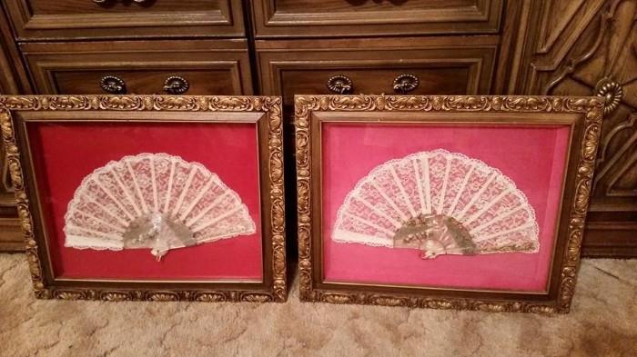 Stunning SHADOW BOX Framed ornate fans (These are ALOT bigger than they appear in this picture)