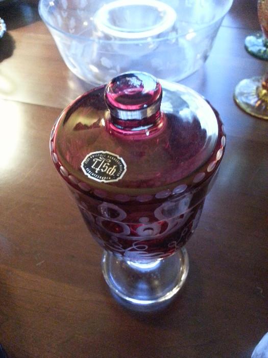 Etched cranberry glass
