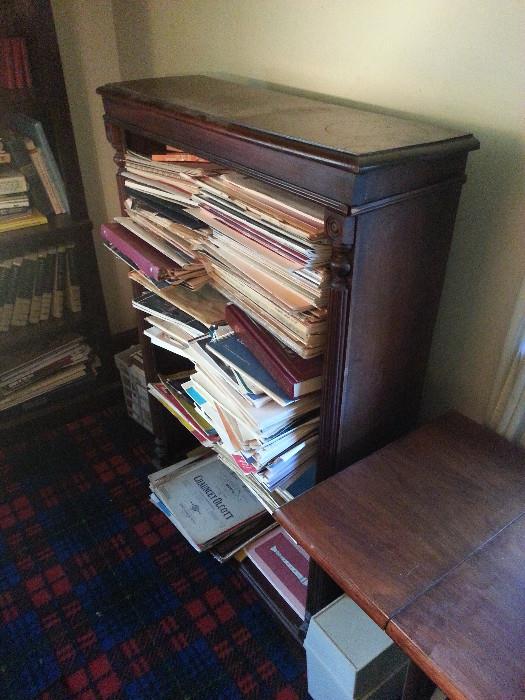 Old bookcase & sheet music