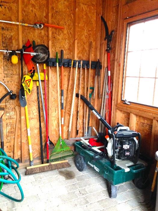 Various garden equipment.  Leaf blower