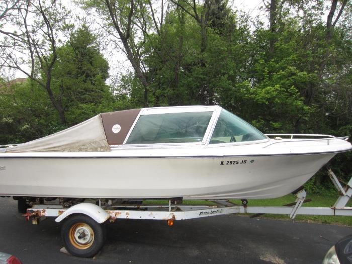 1971 AristoCraft Nineteen [Atlanta Boat Works]. 19ft Convertible Runabout 165hp Mercruiser IO. With Original Optional Hard Top, Original Interior Upholstery. Professionally serviced but has been out of water for 5 or 6 years. 
Trailer is a Shorelander Single Axle Tilt for 2 inch ball.