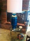 Retro lamp and glass top/chrome table.