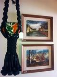 1 of several macrame plant hangers and artwork.