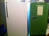 Upright freezer and vintage refigerator.