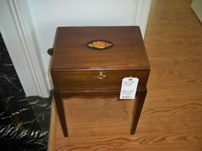 Finely inlaid document box on attached stand $150