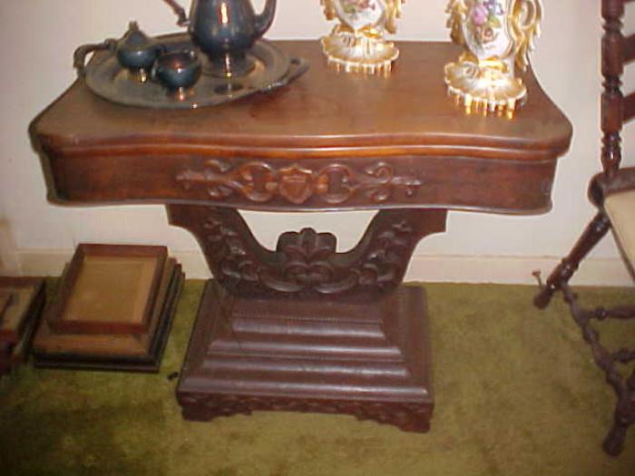 Superb Antique Gaming Table With Carving and Decoration 