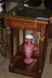 Neo-Classic style Pedestal & Tall Pink Glass Vase with White Enamel