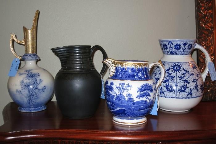 Blue & White Ewer, Wedgwood Basalt Pitcher, Spode "Tower" Pitcher, English Earthenware Aesthetic style Pitcher