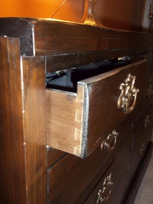 Vintage black pine dresser dovetail drawer part of a bedroom set