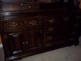 Vintage Welsh black pine dresser & mirror part of a bedroom set