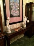             Sofa table; Asian statues & art