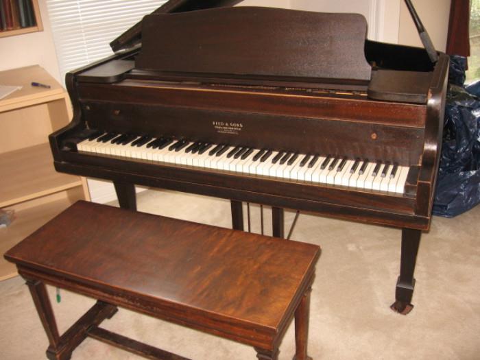 Reed and sons/Steger and sons mahogany baby grand piano with bench