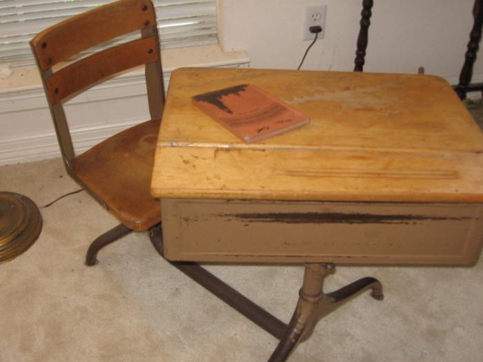 1950s-60s school desk, chair swivels, top swivels