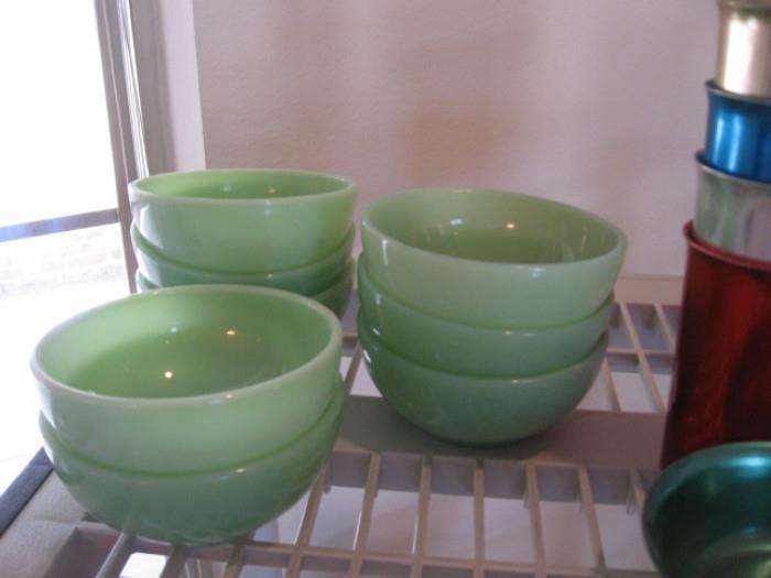1960s jadeite-eight cereal bowls seven mugs