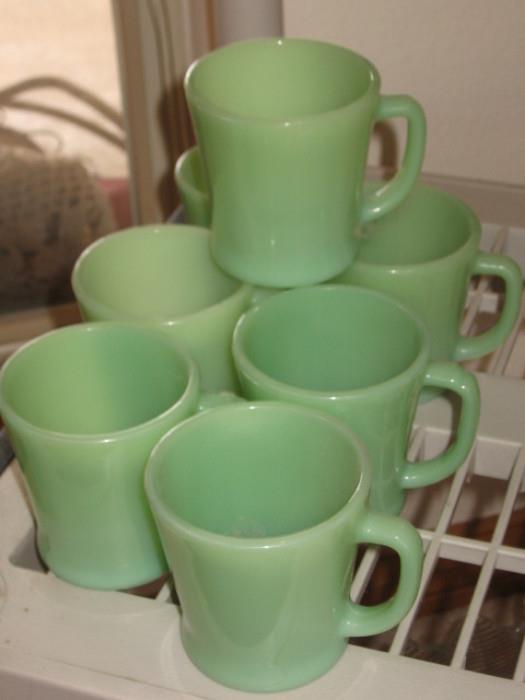 1960s jadeite-eight cereal bowls seven mugs
