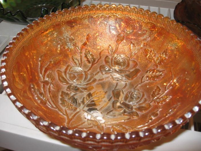 1947 Amber Carnival bowl highly detailed inside and out