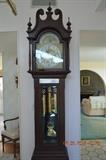 97" high antique (1906) tall clock, mahogany case with new clock - WORKS