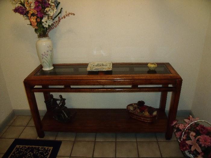 Entry/sofa table with glass insets on top