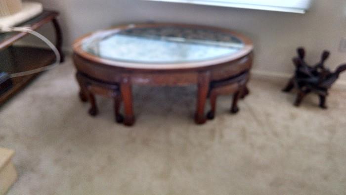 Oriental tea table with stools 6 of them 150