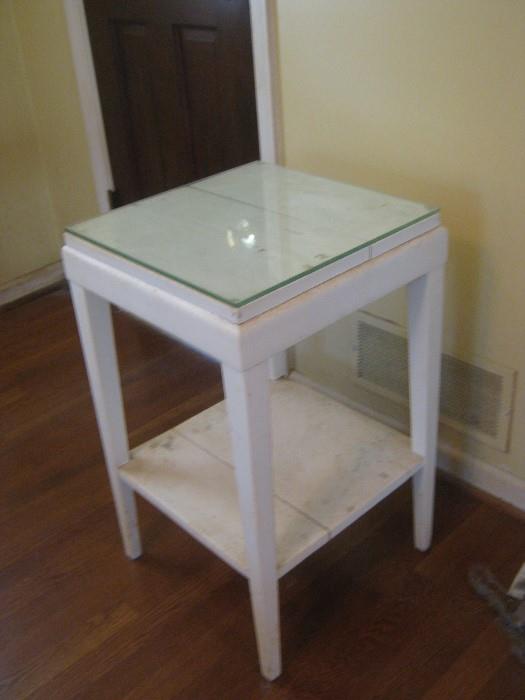 white painted side table with glass top