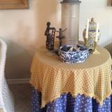 Drape table with bronzes and smalls etc.
