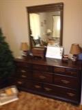 DRESSER, MIRROR, LAMPS