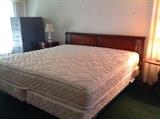 King size cherry headboard, mattress and box springs