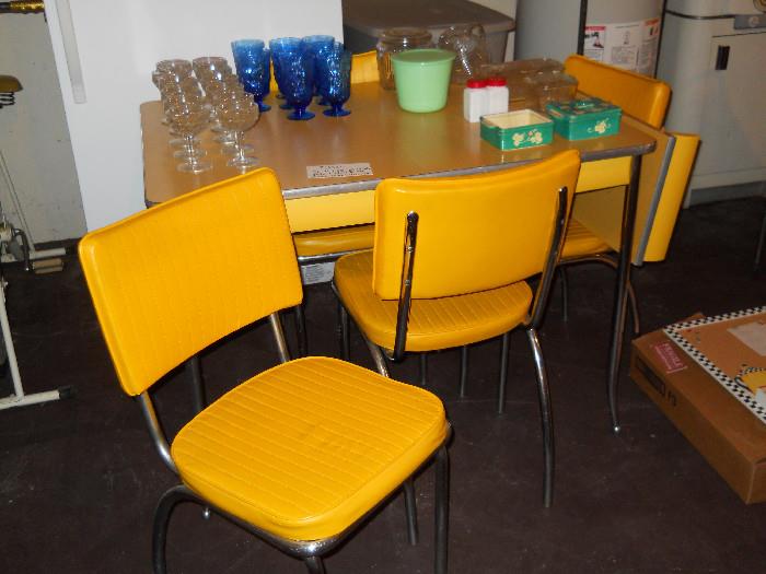 super cute early 1950's yellow kitchen set, seats have been replaced back in the 70's