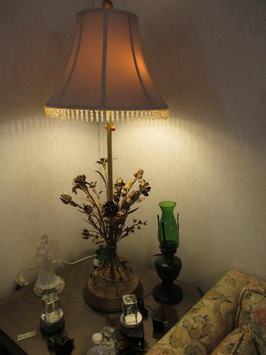 Beautiful Hollywood Regency Lamp. Several Beautiful Etched Crystal With Lighted Bases. Lovely Vintage Green Oil Lamp.