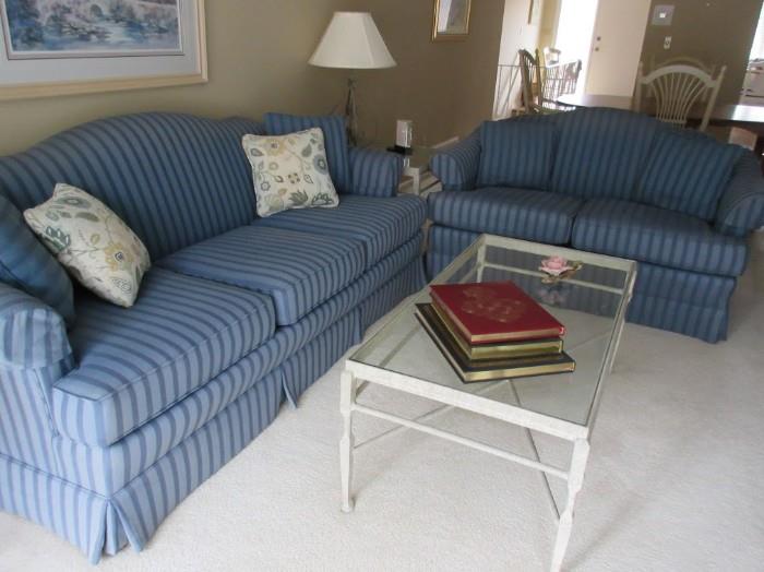 SOFA / LOVESEAT WITH GLASS & METAL COFFEE TABLE AND END TABLE